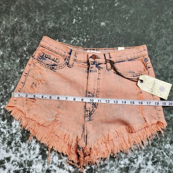 Vibrant M.I.U. Distressed Coral Cutoff Shorts - Picture 3 of 8